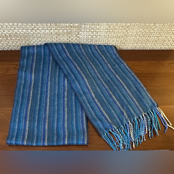 VTG 1980-85 Shades of Blue Long Striped Scarf by V.FRAAS Made in Germany - Picture 2 of 9